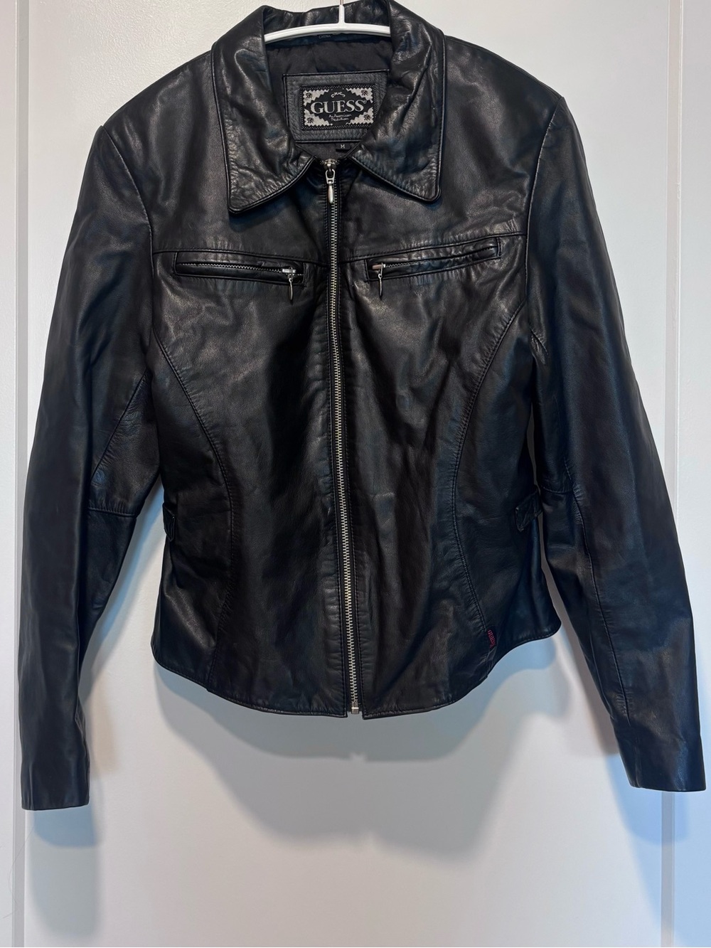 GUESS Black Women's Leather Zip Motorcycle Jacket